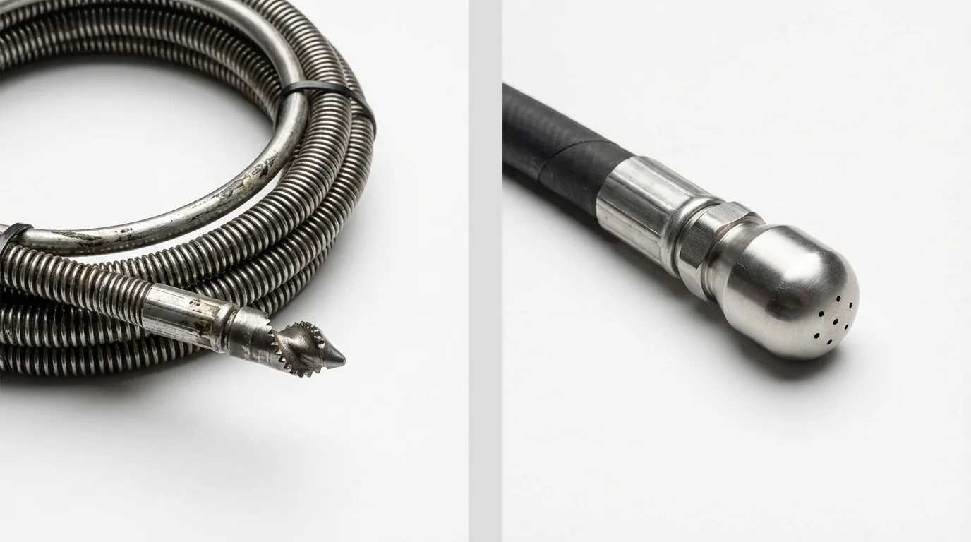 Drain snake cable and hydro jetting nozzle used for drain cleaning in Dixon, KY