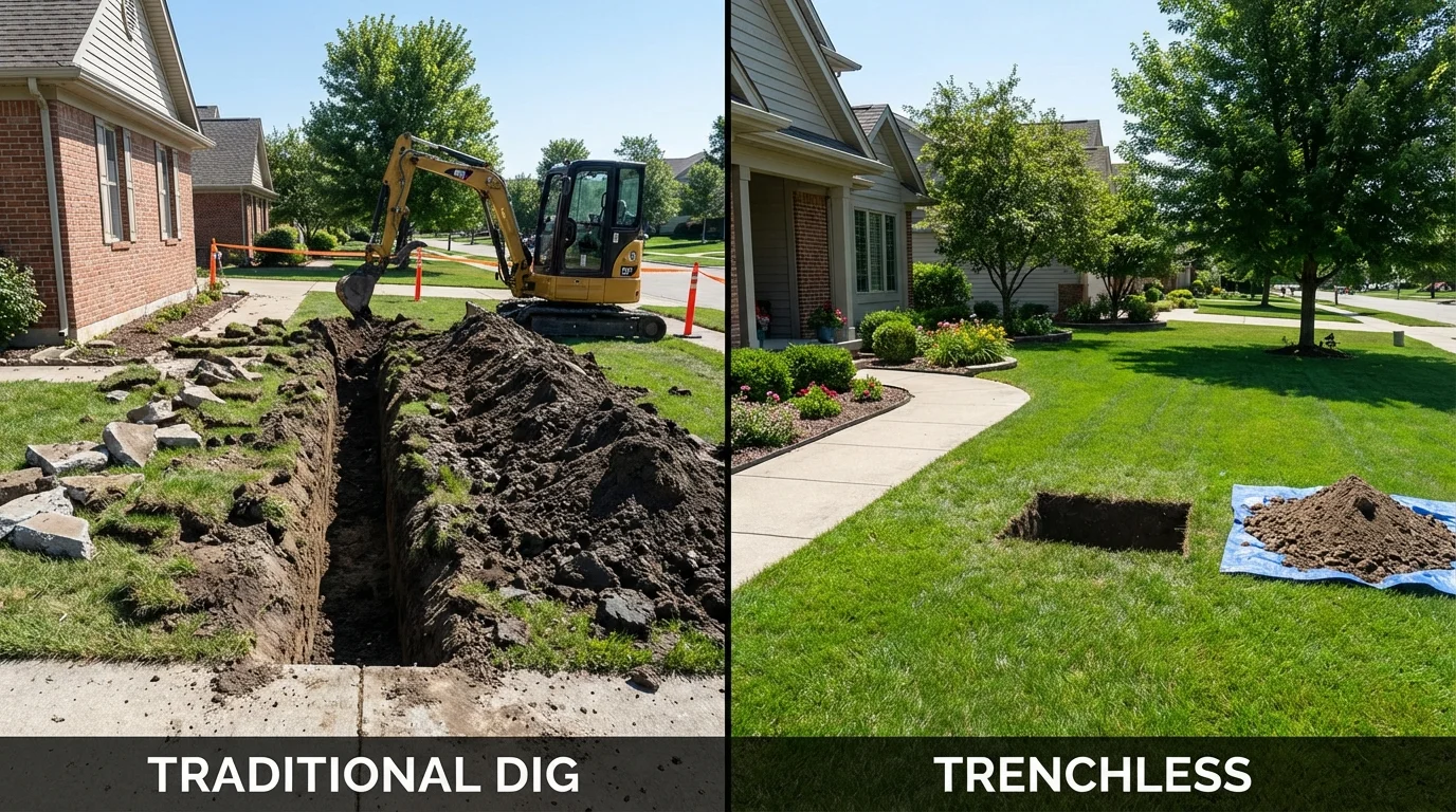 Trenchless sewer repair with minimal yard damage versus traditional excavation in Dixon, KY